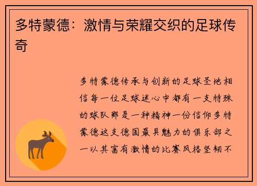 多特蒙德：激情与荣耀交织的足球传奇